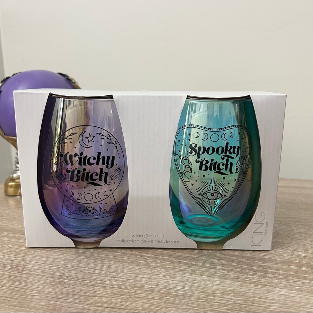 Witchy & Spooky Holographic Halloween Stemless Wine Glasses